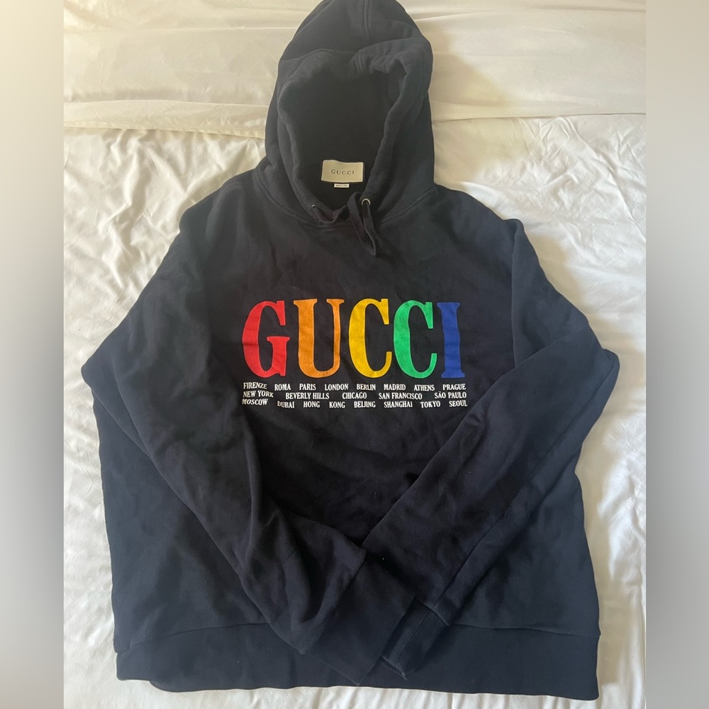 Gucci Black Hoodie with Multicolor Logo